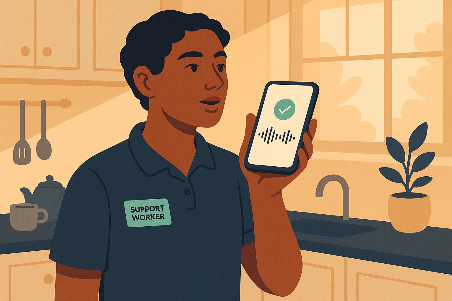 A support worker using NDIScribe on their phone in the field